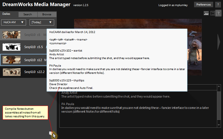 Assembling dailies notes