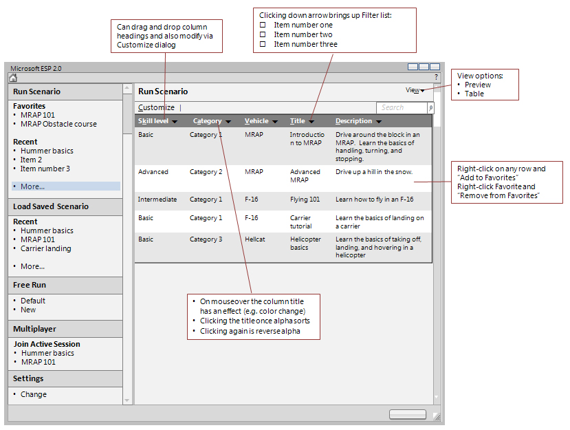 ESP Table view wireframe