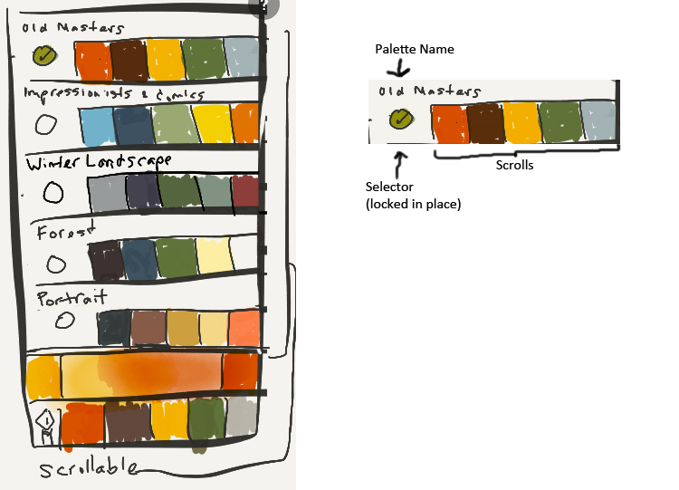 Scrolling in palettes