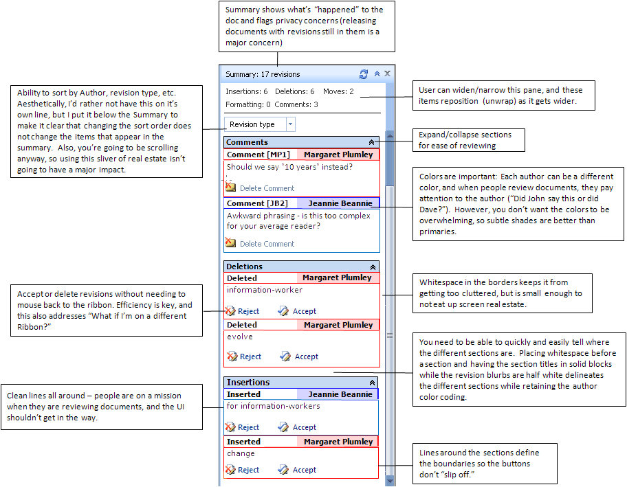 Word reviewing pane